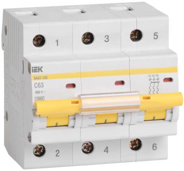 Выключатель автоматический модульный 3п C 63А 10кА ВА47-100 KARAT MVA40-3-063-C от магазина РЭССИ