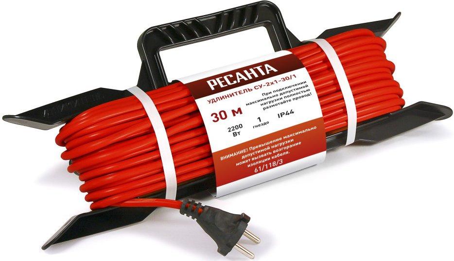Удлинитель силовой Ресанта СУ-2х1-30/1 (IP44) (61/118/3) 2x1.0кв.мм 4розет. 40м ПВС катушка серый от магазина РЭССИ