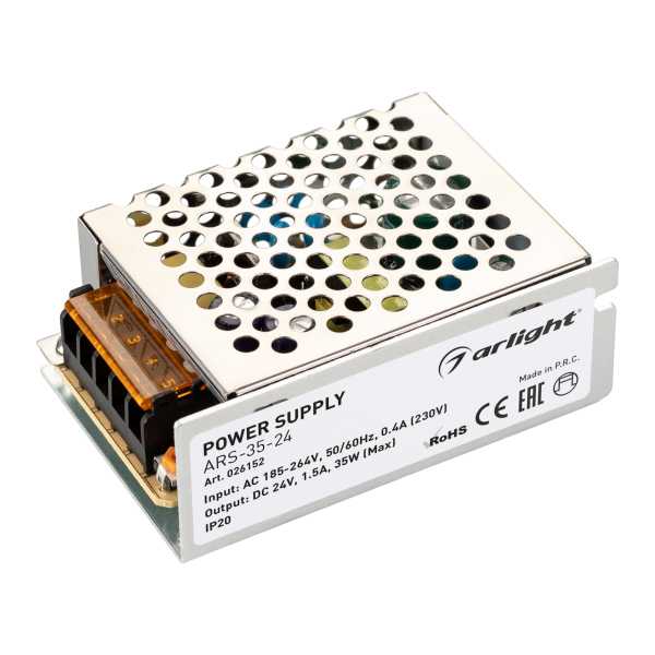 Блок питания ARS-35-24 (24V, 1.5A, 35W) (ARL, IP20 Сетка, 2 года) от магазина РЭССИ