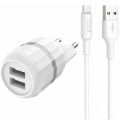 СЗУ USB Hoco C12 (12W, 2 порта, кабель Lightning) Белый от магазина РЭССИ