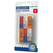 Ластики 10 шт в упаковке BRAUBERG "Ultra Mix" НАБОР 6 шт. размер ластика 41*14*8мм ассорти натур. каучук  229602 от магазина РЭССИ