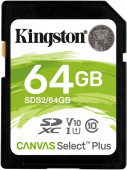 Флеш карта SDXC 64Gb Class10 Kingston SDS2/64GB Canvas Select Plus w/o adapter от магазина РЭССИ