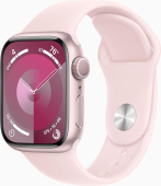 Смарт-часы Apple Watch Series 9 A2978 41мм OLED корп.розовый Sport Band рем.светло-розовый разм.брасл.:150-200мм (MR943LL/A) от магазина РЭССИ