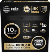 Кабель аудио-видео Cactus CS-HDMI-AOC-2-10 HDMI (m)/HDMI (m) 10м. позолоч.конт. черный от магазина РЭССИ