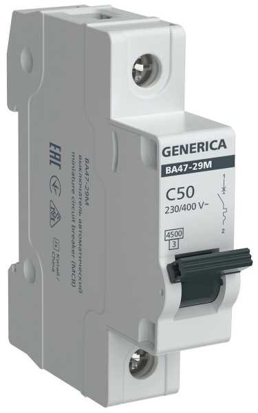 Автоматический выключатель ВА47-29М 1P 50А 4,5кА C GENERICA от магазина РЭССИ