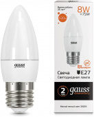 Лампа светодиодная Gauss Elementary 8Вт цок.:E27 свеча 220B 3000K св.свеч.бел.теп. C37 (упак.:10шт) (33218) от магазина РЭССИ