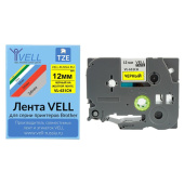 Лента Vell VL-631CH (с чипом 12 мм черный на желтом) для Puty PT-100E/100ECH/Brother D200/E110/ D600/E300/2700/ P700/E550/P900 1350620 от магазина РЭССИ
