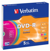 Диск DVD-R Verbatim 4.7Gb 16x Slim case (5шт) Color (43557) от магазина РЭССИ