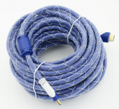 Кабель аудио-видео HDMI (m)/HDMI (m) 15м. феррит.кольца позолоч.конт. синий/белый от магазина РЭССИ