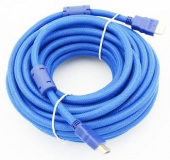 Кабель аудио-видео HDMI (m)/HDMI (m) 10м. феррит.кольца Позолоченные контакты синий от магазина РЭССИ