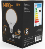Лампа светодиодная Gauss G95 16Вт цок.:E27 шар 220B 3000K св.свеч.бел.теп. (упак.:1шт) (105102116) от магазина РЭССИ