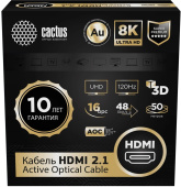 Кабель аудио-видео Cactus CS-HDMI-AOC-2.1-50 HDMI (m)/HDMI (m) 50м. позолоч.конт. черный от магазина РЭССИ