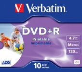 Диск DVD+R Verbatim 4.7Gb 16x Jewel case (10шт) Printable (43508) от магазина РЭССИ