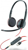 Наушники с микрофоном Plantronics Blackwire C3225 черный/красный 1.5м накладные оголовье (209747-201) от магазина РЭССИ