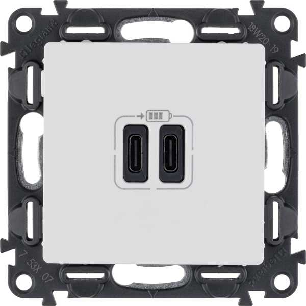 Valena LIFE.Зарядное устройство с двумя USB-разьемами тип C-тип С 240В/5В 3000мА.С лицевой панелью.Цвет Белый от магазина РЭССИ