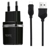 СЗУ USB Hoco C12 (12W, 2 порта, кабель MicroUSB) Черный от магазина РЭССИ