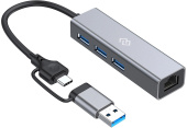 Разветвитель USB-C Digma DHUB-LAN-4port 4порт. черный от магазина РЭССИ