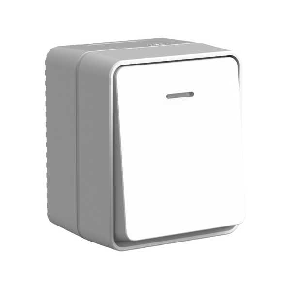 AtlasDesign PROFI IP54 открытой установки 1-клавишный выключатель с подсветкой 10 АХ, серый от магазина РЭССИ