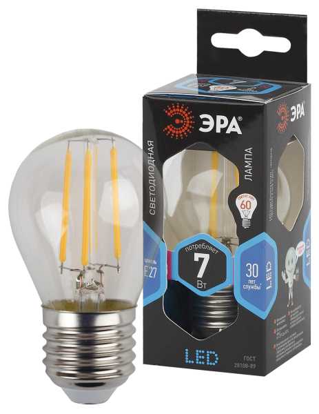 Лампа светодиодная декоративная LED 7 Вт 910Лм 4000К шар, филамент нейтральный E27 230В F-LED P45-7W-840-E27 от магазина РЭССИ