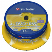 Диск DVD+RW Verbatim 4.7Gb 4x Cake Box (25шт) (43489) от магазина РЭССИ