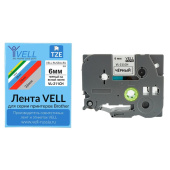 Лента Vell VL-211CH (с чипом 6 мм черный на белом) для Puty PT-100E/100ECH/Brother D200/E110/ D600/E300/2700/ P700/E550/P900 1350592 от магазина РЭССИ