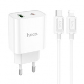 СЗУ USB/Type-C Hoco C80A (18W, QC3.0, PD, кабель Type-C-Lightning) Белый от магазина РЭССИ