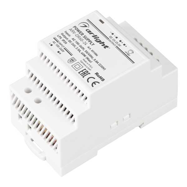 Блок питания ARV-DR60-24 (24V, 2.5A, 60W) (ARL, IP20 DIN-рейка) от магазина РЭССИ