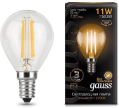 Лампа светодиодная Gauss Filament 11Вт цок.:E14 шар 220B 2700K св.свеч.бел.теп. (упак.:10шт) (105801111) от магазина РЭССИ