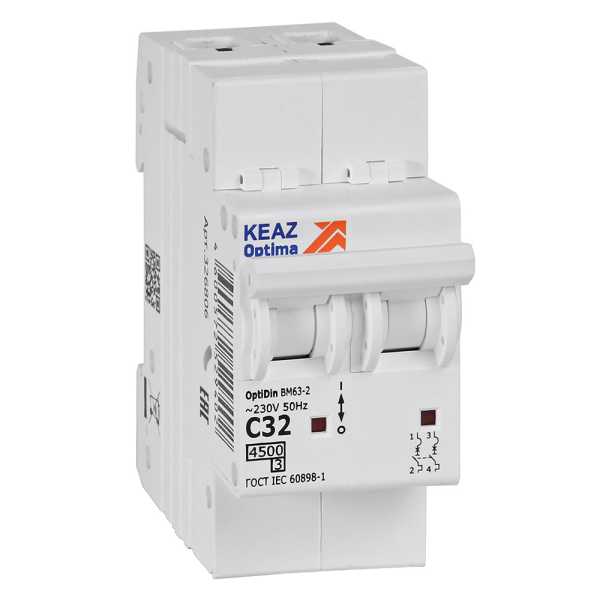 Выключатель автоматический двухполюсный 32А C 4,5кА AC OptiDin BM63-2C32-4,5-УХЛ3 от магазина РЭССИ