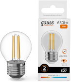 Лампа филам. Gauss Filament 10Вт цок.:E27 шар св.свеч.бел.теп. (упак.:10шт) (52210) от магазина РЭССИ