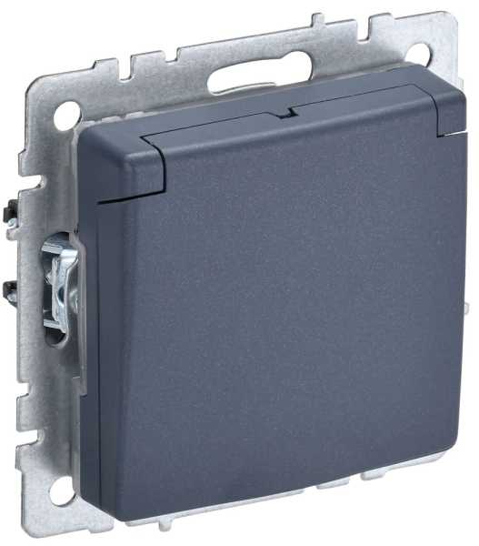 BRITE Розетка 1-местная с заземлением с защитными шторками и крышкой 16А IP44 РСбш10-3-44-БрМ маренго IEK от магазина РЭССИ