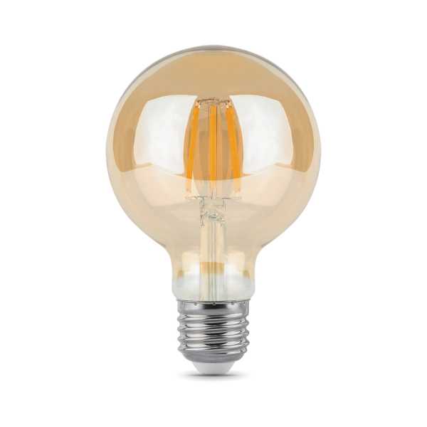 Лампа светодиодная филаментная LED 6 Вт 550 лм 2400К шар G95 теплый E27 AC 220В золотистая колба Black Filament от магазина РЭССИ