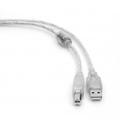 Кабель USB 2.0 Pro Cablexpert CCF-USB2-AMBM-TR-10, AM/BM, 3м, экран, феррит.кольцо, прозрачный, пакет от магазина РЭССИ