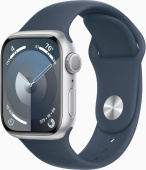 Смарт-часы Apple Watch Series 9 A2978 41мм OLED корп.серебристый Sport Band рем.синий разм.брасл.:130-180мм (MR903LL/A) от магазина РЭССИ