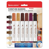 Маркеры для ремонта мебели и изделий из дерева BRAUBERG WOOD 6 цветов 152203 от магазина РЭССИ