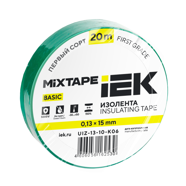 MIXTAPE BASIC Изолента 0,13х15мм зеленая 20м IEK от магазина РЭССИ