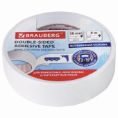 Клейкая двусторонняя лента BRAUBERG 38 мм х 8 м на вспененной основе 1 мм прочная 606422 от магазина РЭССИ