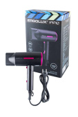 Фен ERGOLUX PRO ELX-HD13-C02 фен со складной ручкой, черный с розовым от магазина РЭССИ