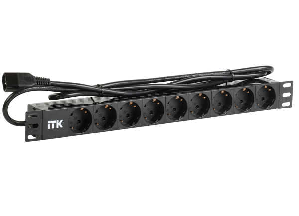 ITK PDU 9 розеток DIN49440 (нем. станд.) 1U, шнур 2м вилка IEC 320 C14, профиль из ПВХ, черный от магазина РЭССИ