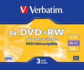 Диск DVD+RW Verbatim 4.7Gb 4x Slim case (3шт) (43636) от магазина РЭССИ