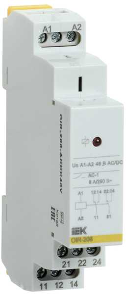Реле промежуточное модульное OIR 2 контакта 8А 48В AC/DC IEK от магазина РЭССИ