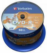 Диск DVD-R Verbatim 4.7Gb 16x Cake Box (50шт) Printable (43533) от магазина РЭССИ