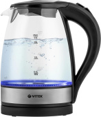 Чайник электрический Vitek VT-7008 1.7л. 2200Вт прозрачный/черный корпус: стекло/пластик от магазина РЭССИ