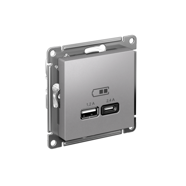 РОЗЕТКА USB ATLASDESIGN A+С, 5В/2,4А, 2х5В/1,2А, механизм, АЛЮМИНИЙ от магазина РЭССИ