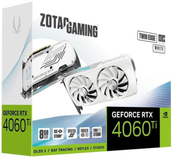 Видеокарта Zotac PCI-E 4.0 RTX 4060 Ti TWIN EDGE OC WHITE ED NVIDIA GeForce RTX 4060TI 8Gb 128bit GDDR6 2565/18000 HDMIx1 DPx3 HDCP Ret от магазина РЭССИ