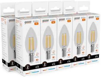 Лампа филам. Gauss Filament 10Вт цок.:E14 свеча св.свеч.бел.теп. (упак.:10шт) (32110) от магазина РЭССИ