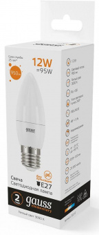 Лампа светодиодная Gauss Elementary 30212 12Вт цок.:E27 свеча 220B 3000K св.свеч.бел.теп. (упак.:10шт) от магазина РЭССИ