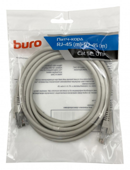 Патч-корд Buro UTP 4 пары cat5E CCA molded 3м серый RJ-45 (m)-RJ-45 (m) от магазина РЭССИ