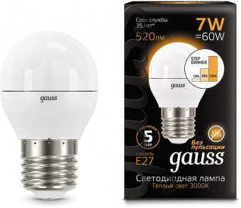 Лампа светодиодная Gauss Black 6.5Вт цок.:E27 шар 220B 3000K св.свеч.бел.теп. G45 (упак.:10шт) (105102107) от магазина РЭССИ