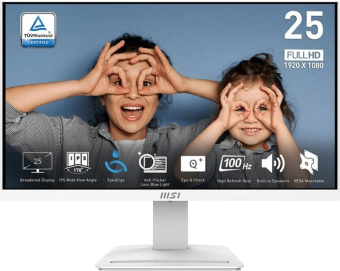 Монитор MSI 24.5" Pro MP253W белый IPS LED 16:9 HDMI M/M матовая HAS Piv 300cd 178гр/178гр 1920x1080 100Hz VGA DP FHD 3.03кг от магазина РЭССИ